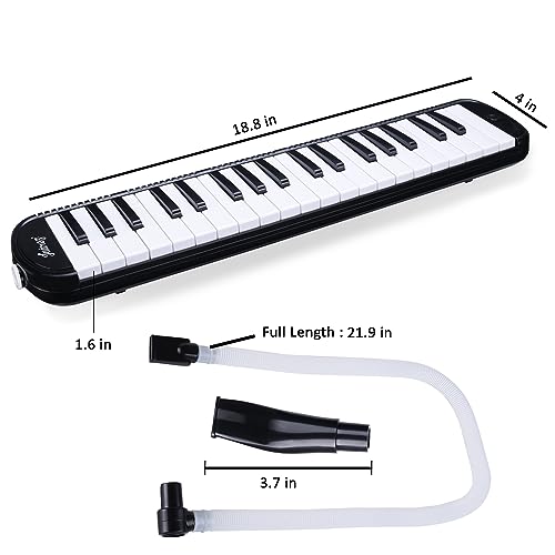 Image of Juarez 37 Key Melodica Musical Instrument Soprano Air Piano Keyboard Pianica with Carrying Bag, 1 Soft Long Tube, 1 Mouthpiece, Wipe Cloth, Black