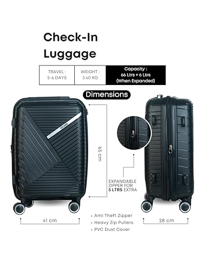 Image of CRUISE Mignight Trolley Bags Multi Set Offer | Hard Shell Expandable Suitcases | Cabin and Check-in Lightweight Luggage Bags for Travel (Set of 1, Midnight Black, Medium)