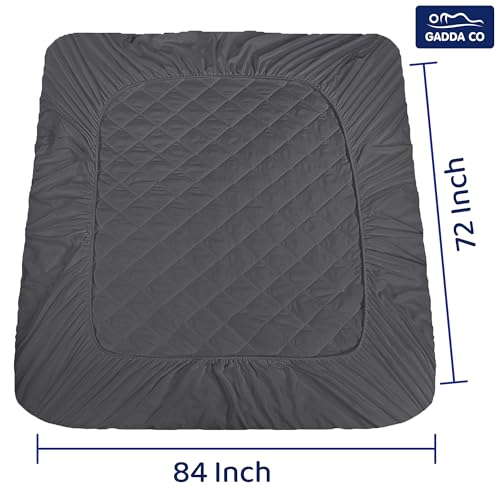 Image of GADDA CO Waterproof Cotton Quilted Mattress Protector King Size (84x72 Inch | 7x6 Ft) | Breathable Hypoallergenic Noiseless Ultra Soft Elastic Fitted Bed Protector | Washable Mattress /Bed Cover - Grey
