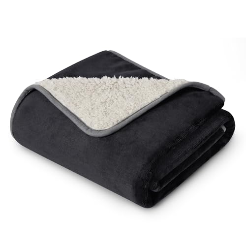 Image of Bedsure Waterproof Blanket for Bed - Sherpa Fleece Waterproof Dog Blankets for Large Dogs, Pet Blankets for Bed /Couch /Dog Crate, Soft Plush Reversible Furniture Protector, Queen Size, 90 inchx86 inch, Black