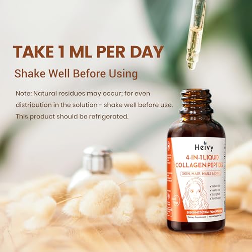 Image of Heivy Liquid Collagen for Women, 60ml Raspberry Flavor, 20500 mcg 4-in-1 Collagen Drops, USA GMP, Sugar-Free, 3rd Party Tested