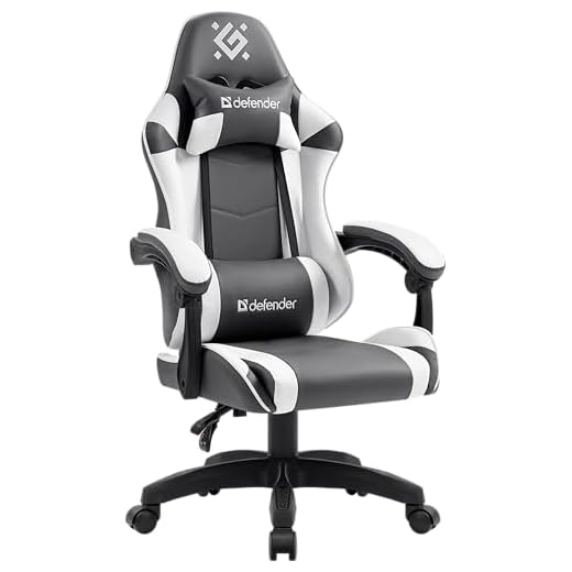 Defender® Gaming Stuhl, Ergonomischer PC Stuhl, bequemer Bürostuhl für Home Office oder Gamer-Sessel, Kopfkissen, Höhenverstellbar, Computerstuhl, Computersessel, Weiss-Grau
