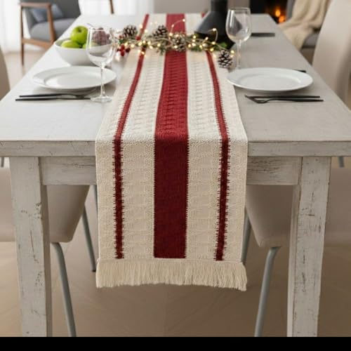 Image of HomeCloud Croshia Woven Table placemat - Heat Resistant, Washable Table Decoration for Dining, Office, Kitchen, Hotel, and Home (Runner White Maroon, Set of 4)