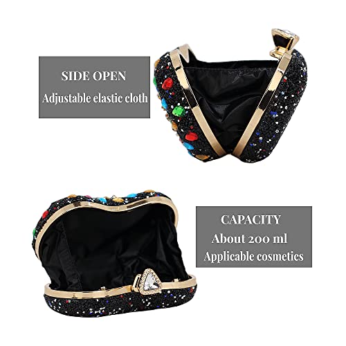 Beaded Wine Purse Clutch For Women Evening Party Rhinestone Floral Bag Elegant Handbags Luxury Brands Wallet (Black) #TOP2