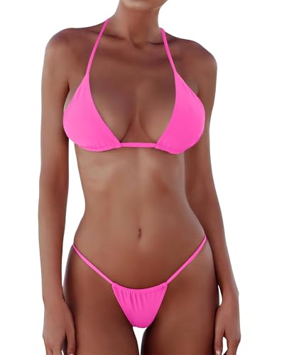 Image of XUNYU Thong Bikini Sets for Women - Brazilian Micro String Bikinis Sexy Two Piece Swimsuit Triangle Top Halter Bathing Suits