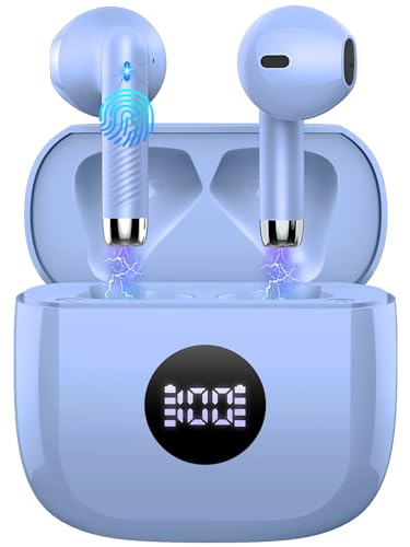 Wireless Earbuds, Bluetooth 5.4 Headphones in Ear with 4 ENC Noise Cancelling Mic, Bluetooth Earbuds 40H Playtime, HiFi Stereo Deep Bass Wireless Earphones, IP7 Waterproof, USB-C Fast Charge, Violet