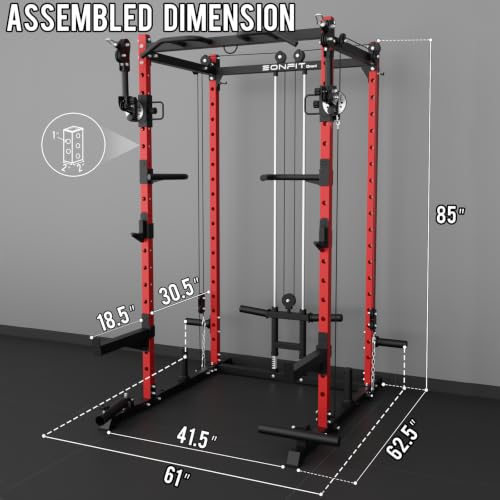 Image of Eonfit E2 Power Rack Power Cage with Cable Machine for Home Gym Equipment | Strength Training Squat Rack With Pivot Arms Functional Trainer Pulley System Cable Crossover Lat Pull Down For Garage Gym