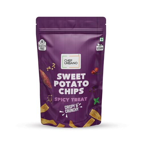Chef Urbano Sweet Potato Chips Spicy Treat 80g | Gluten Free | | Vegan | Low GI | Crunchy Healthy Snacks | High Protein and Fiber Rich | Good for Diet | Good for Kids Pack of 3