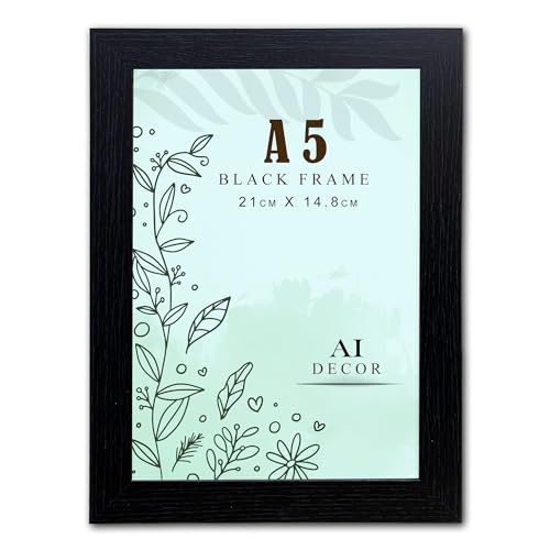 AI Decor Black A5 Frame / A5 Photo frame (21X14.8 CM) Tabletop & Wall Mounted with Crystal Clear Acrylic Display & Premium MDF Wood Moulding Ideal For Pictures & Certificates Display