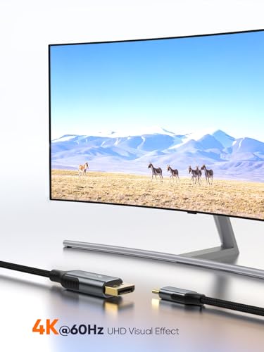 Image of CableCreation 6.6Ft Usb C To Displayport Cable 4K@60Hz,2K@165Hz,2K@144Hz,Usb Type C To Dp Cable Thunderbolt 3 Compatible With Macbook Pro /Air,Imac,Ipad Pro 2020,Xps,Galaxy S22 Ultra /S20 /S10,,Gray