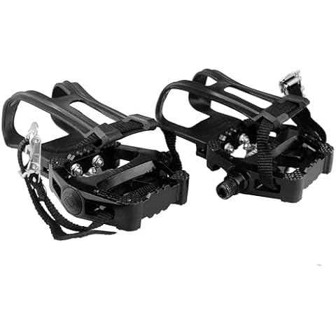 SPD Bike Pedals with Toe Clip Straps Cage Compatible with Shimano SPD 9/16'' for Peloton/MTB/Spin/Indoor/Exercise Bicycle Pedals Replacement Assecories Cover