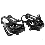 SPD Bike Pedals with Toe Clip Straps Cage Compatible with Shimano SPD 9/16'' for Peloton/MTB/Spin/Indoor/Exercise Bicycle Pedals Replacement Assecories