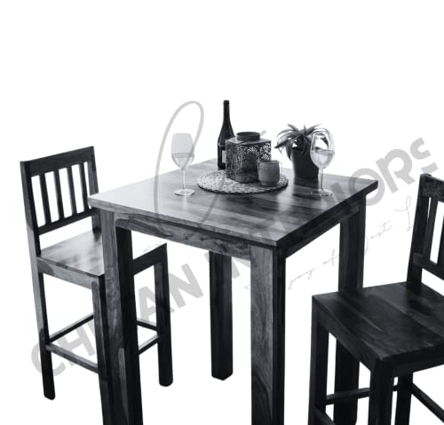 Image of Solid Sheesham Wood Bar Dining Table 2 Seater Set /Compact Bar Dining Table with 2 Chairs (Solid Sheesham Wood, 2 Chairs, 1 Table, Walnut Finish)