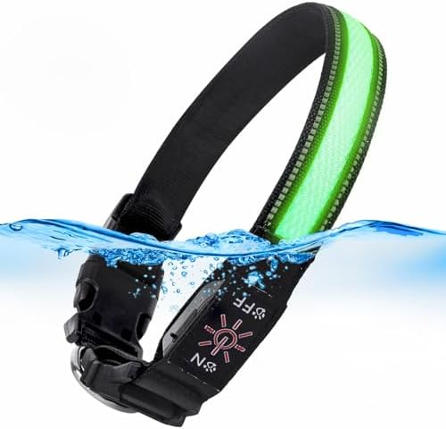 AirTag Dog Collar with QR Code & LED Light, IP68 Waterproof Rechargeable Pet Collar with Reflective Strips, Durable Airtag Holder for Small/Medium/Large Dogs (Green, L(20-24 in))
