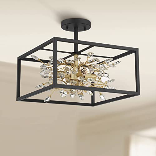 Possini Euro Design Carrine Modern Ceiling Light Semi Flush-Mount Fixture 14 1/4" Wide Black Metal Gold Branches 4-Light Clear Crystal For Bedroom Kitchen Living Room Hallway Bathroom House Home #TOP8