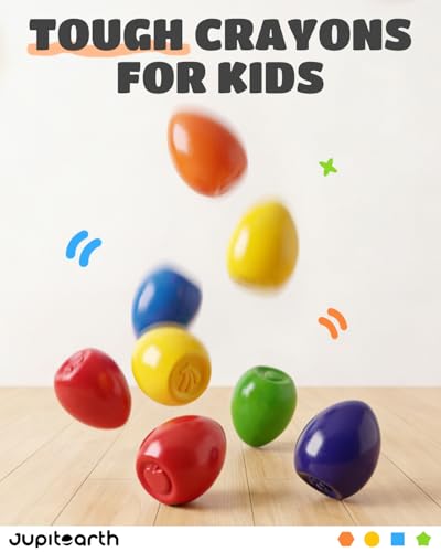 Image of JUPITEARTH Egg Crayons for Toddler 1-3, Non Toxic Jumbo Crayons, 6 Colors