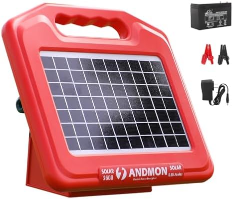 ANDMON S600 Solar Electric Fence Charger - 35 Mile Range, 0.65 Joules Powerful Solar Fence Charger, Ideal for Livestock and Garden Protection