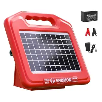 ANDMON S600 Solar Electric Fence Charger - 35 Mile Range, 0.65 Joules