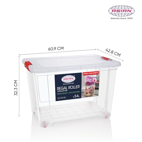 Image of Asian Plastowares - Regal Roller | 54 Ltr - Storage Box | Stackable Organizer for Clothes, Toys, Kitchen, Makeup & More | BPA-Free, Space-Saving Design | Multipurpose Boxes | Transparent