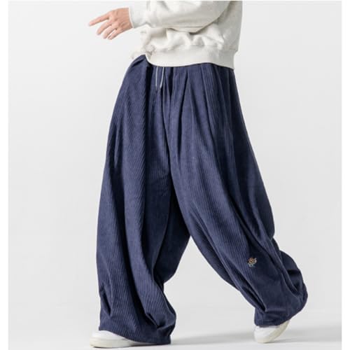Men's Baggy Wide Leg Loose Fit Corduroy Pants Elastic Waist Straight Relaxed Drawstring Sweatpants3