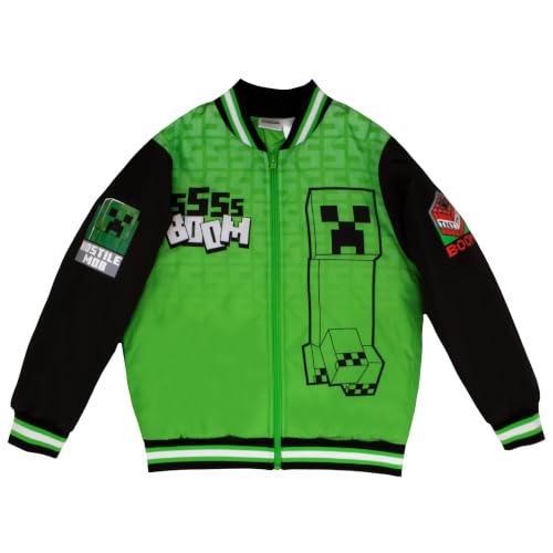 Image of Minecraft Bomber Jacket for Boys, Zip-Up Graphic Print Varsity Jacket for Kids and Toddlers
