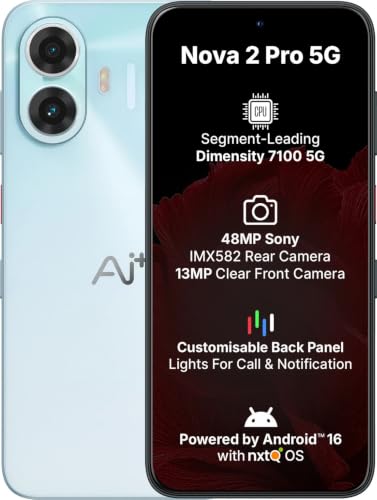 Image of AI+ Nova 2 Pro 5G (6GB RAM,128GB) Smartphone (Blue, 6, GB) | 48MP IMX582 Camera, Android 16 with nxtO OS, Customisable Back Panel