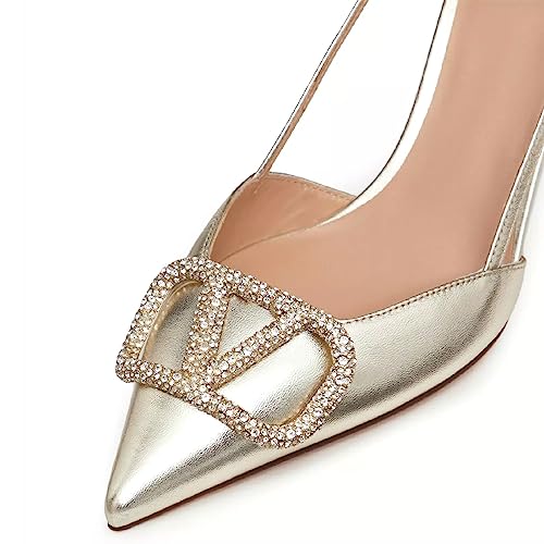 Image of Women Heeled Slingback Sandals V Buckle Closed Pointed Toe Stiletto High Heels Slip-On Backless Evening Prom Party Dress Shoes