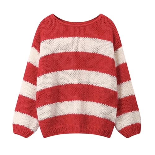Image of Women Y2K Striped Sweater 90s Vintage Aesthetic Long Sleeve V-Neck Knit Pullover Jumper Loose Fall Sweatshirt
