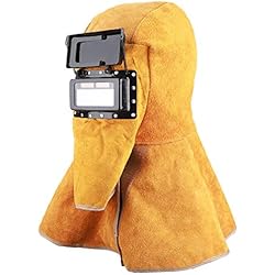 Careta Para Altas Temperaturas Casco de soldadura de cuero de vaca, Resistencia a altas temperaturas/Casco de soldadura de cuero de vaca Chal Solar Oscurecimiento automático Anti-Salpicaduras Protector de cuello protector facial