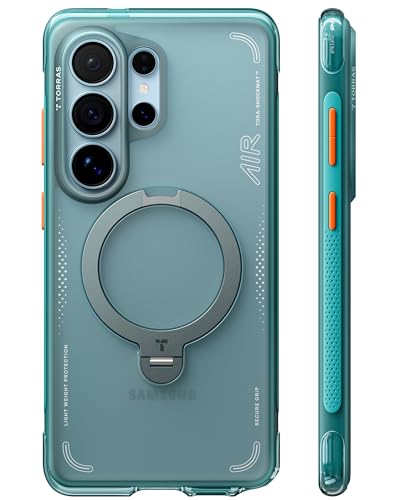 TORRAS Ostand Q3 Air, Coque Samsung S26 Ultra avec véritables airbags Double Protection (Support magnétique Robuste 360°), Coque avec Bouton de contrôle...