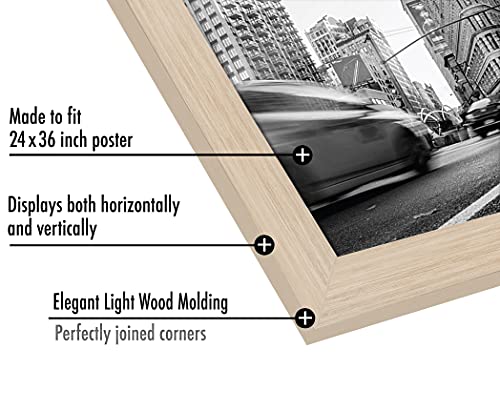 Americanflat 24x36 Poster Frame with Polished Plexiglass - Wide Picture Frames Made of Engineered Wood for Vertical or Horizontal Wall Display - Epic Collection - Light Wood