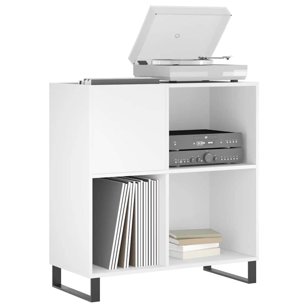 Armadio per dischi in vinile, 84,5 x 38 x 89 cm, colore bianco | Robusto armadio in vinile in legno e metallo per il soggiorno con molto spazio per giradischi e LP.