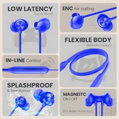 Image of Bluetooth Wireless Neckband Earphones, Silicone, Magnetic Closure, Multi-Device Support,T60 Bullet Bluetooth (Blue)