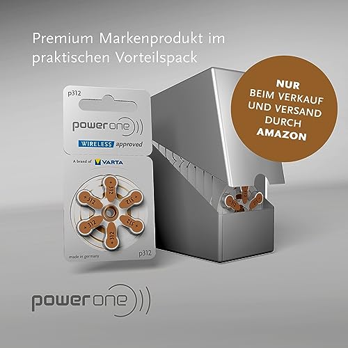 Power one Hörgerätebatterien Typ 312 braun, Batterien 60 Stück Vorratspack, wireless approved, Größe p312 für Hörgeräte und Hörhilfen, high hearing level, quecksilberfrei, Made in Germany