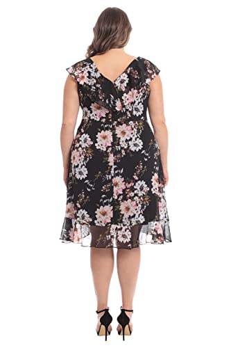 London Times Women's Petite Chiffon Above The Knee Ruffle Guest Of Wedding Shower Occasion Dress, Black/Blush #TOP6
