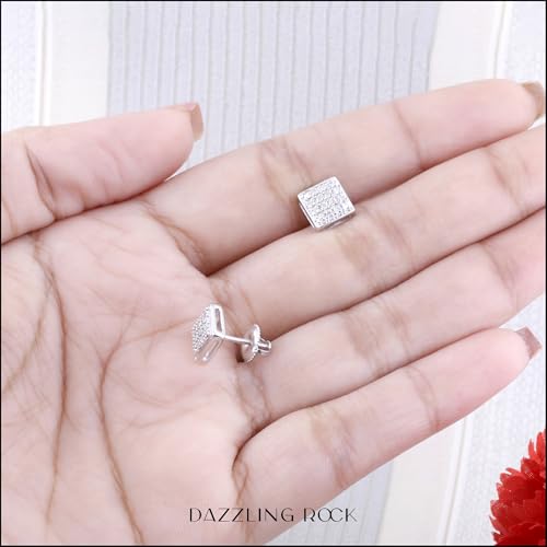 Dazzlingrock Collection 0.20 Carat (ctw) Round White Diamond 7.5mm Square Hip Hop Iced Out Studs in 925 Sterling Silver, Unisex Design Ladies, Mens Real Diamond Earrings3