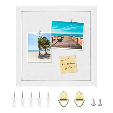 Aitakatta Cork Board Bulletin Board, Cork Boards for Walls with Felt, Small Corkboard with White Frame, Decorative Hanging Pin Board for Home School Office, Vision Board, 11.8x11.8 inches White 1pc Cover