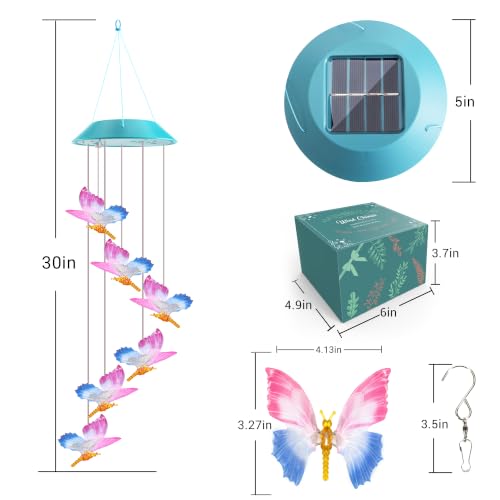 Image of Toodour Solar Wind Chime, Color Changing LED Swaying Butterfly Wind Chimes, Upgrade Butterfly with Fluttering Wings, Waterproof Solar Outdoor Light Decor for Garden Window Patio, Gift for Mom Grandma