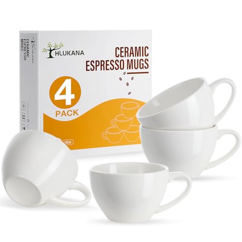 Hlukana Porcelain Espresso Cups Set of 4, 5 oz Mini Coffee Mugs, White Demitasse Cups Perfect for Espresso Machine and Coffee Maker, Microwave Dishwasher Safe Espresso Cups Hlukana Porcelain Espresso Cups Set of 4, 5 oz Mini Coffee Mugs, White Demitasse Cups Perfect for Espresso Machine and Coffee Maker, Microwave Dishwasher Safe Espresso Cups