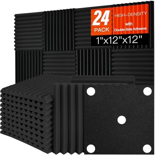 24 Pack Acoustic Foam Panels 1' x 12' x 12' Sound Proof Foam Panles Saiqiang Soundproofing Noise...