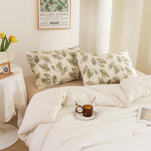 Image of ECOCOTT 2 Pack Pillowcase King Size, Leaf Pattern Pillow Cases Set - 100% Cotton Pillow Covers with Envelope Closure (King, 20 inchx36 inch)