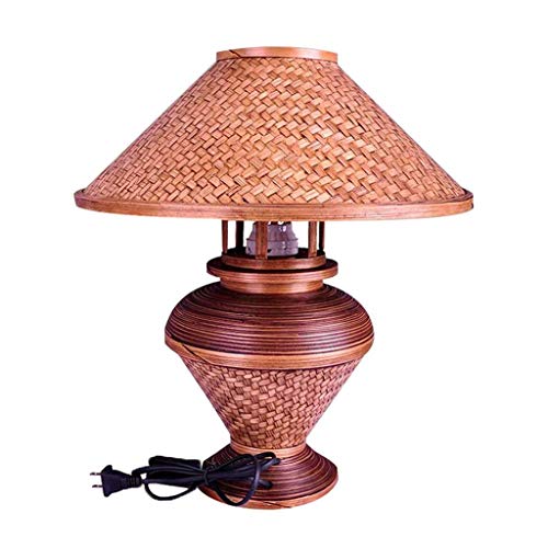 HSLMDSD Lámparas de Mesa, Lámpara de Mesa de Noche Lámpara de Mesa de Bambú Hecha a Mano de la Lámpara de Noche Lámpara de Cama de Diseño Retro Lámpara de Mesa para Sala de Estar Dormitorio de la Fam
