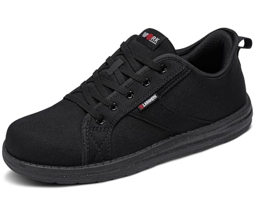 LARNMERN Steel Toe Shoes Men Hands Free Work Shoes Slip On Safety Toe Sneakers Lightweight Comfortable Walking(8.5 Men, Black)