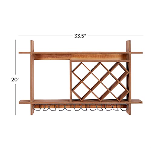 Deco 79 Wood Geometric 8 Bottle Slot Wall Wine Rack With 6 Glass Holder Slots, 34" X 8" X 20", Brown #TOP7