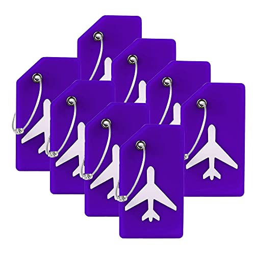 Image of Gostwo 8 Pack Silicone Luggage Tags for Suitcases, Plane Travel Essentials | Suitcase Bag Name Tag, TSA Approved, Stainless Loop, Privacy Protection, Luggage Identifiers Accessories, Purple
