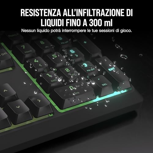 K55 CORE RGB Tastiera da Gioco a Membrana Cablata – Interruttori Silenziosi e Reattivi – Resistenza al Versamento – RGB a Dieci Zone – Compatibile con iCUE – QWERTY IT – PC, Mac – Nero - Tastiera gaming - Immagine 5