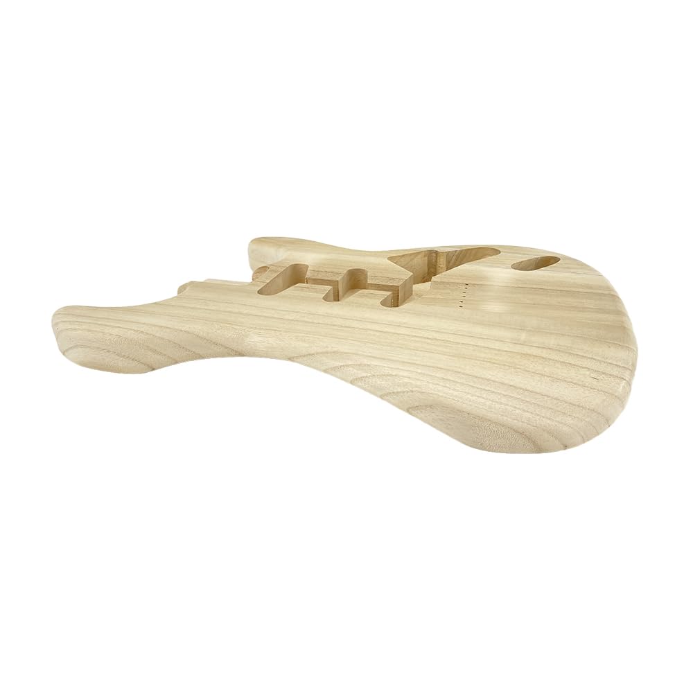Unvollendeter Paulownia-E-Gitarrenkörper, SSS-Tonabnehmer-Routing, leichter Anschraubkörper für DIY-Gitarrenprojekte, Ersatz (Stil 2)