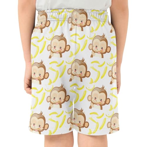 CHIFIGNO Cute Monkey Banana Kids Boys Vacation Outfits Youth Boys Basketball Shorts with Pockets XS3