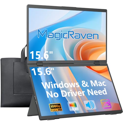 Image of MAGICRAVEN Portable Dual Monitor 15.6 inch FHD 1080P IPS Stacked Dual Screen with Handbag, USB-C Laptop Monitor, Plug & Play for Compatible Windows & Mac Laptops