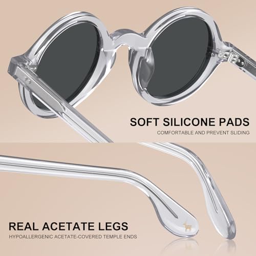 Image of CARFIA Retro Acetate Small Face Polarized Sunglasses for Men Cool Classic Round Sun Glasses CA2501